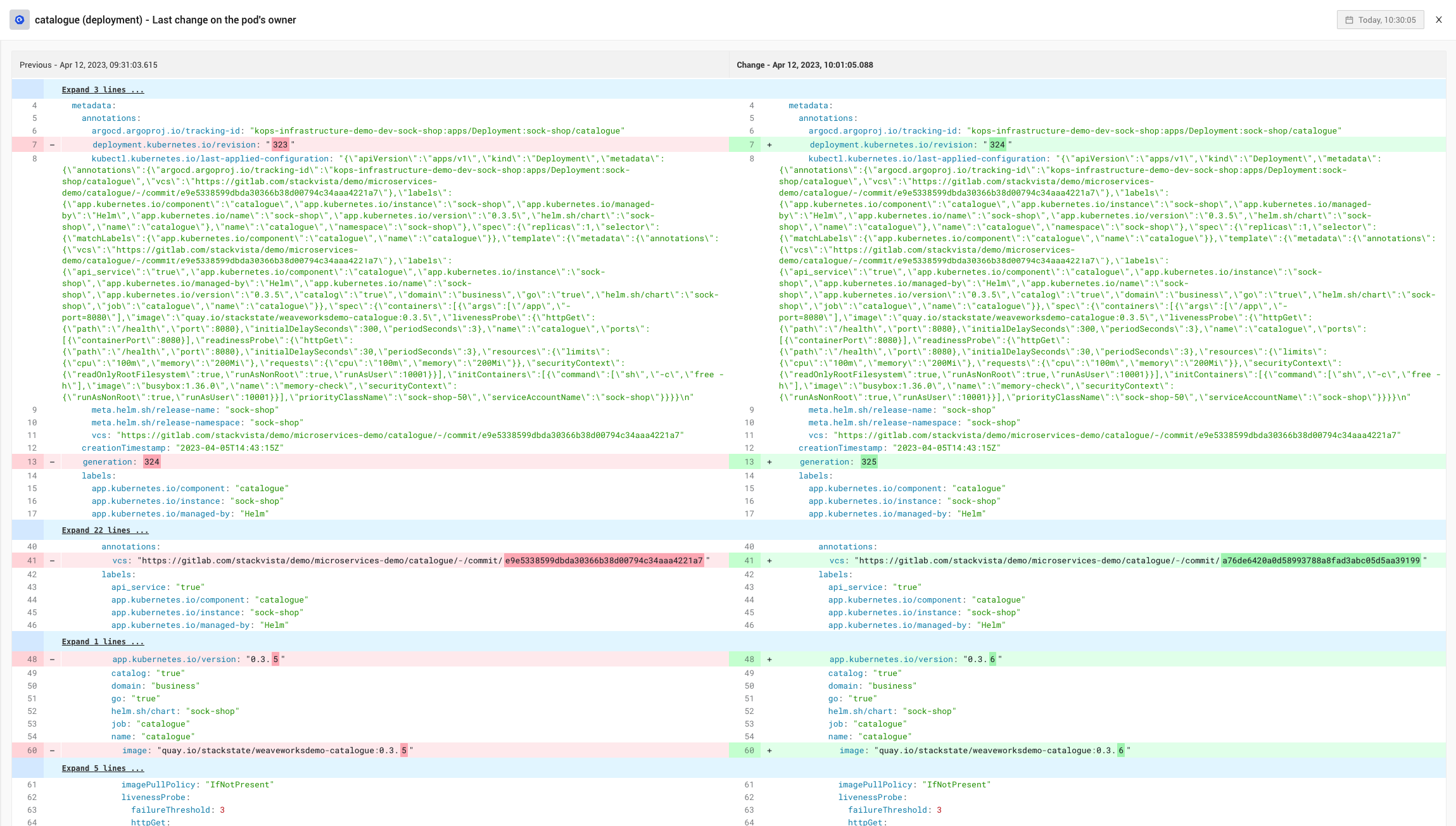 k8s show diff opened